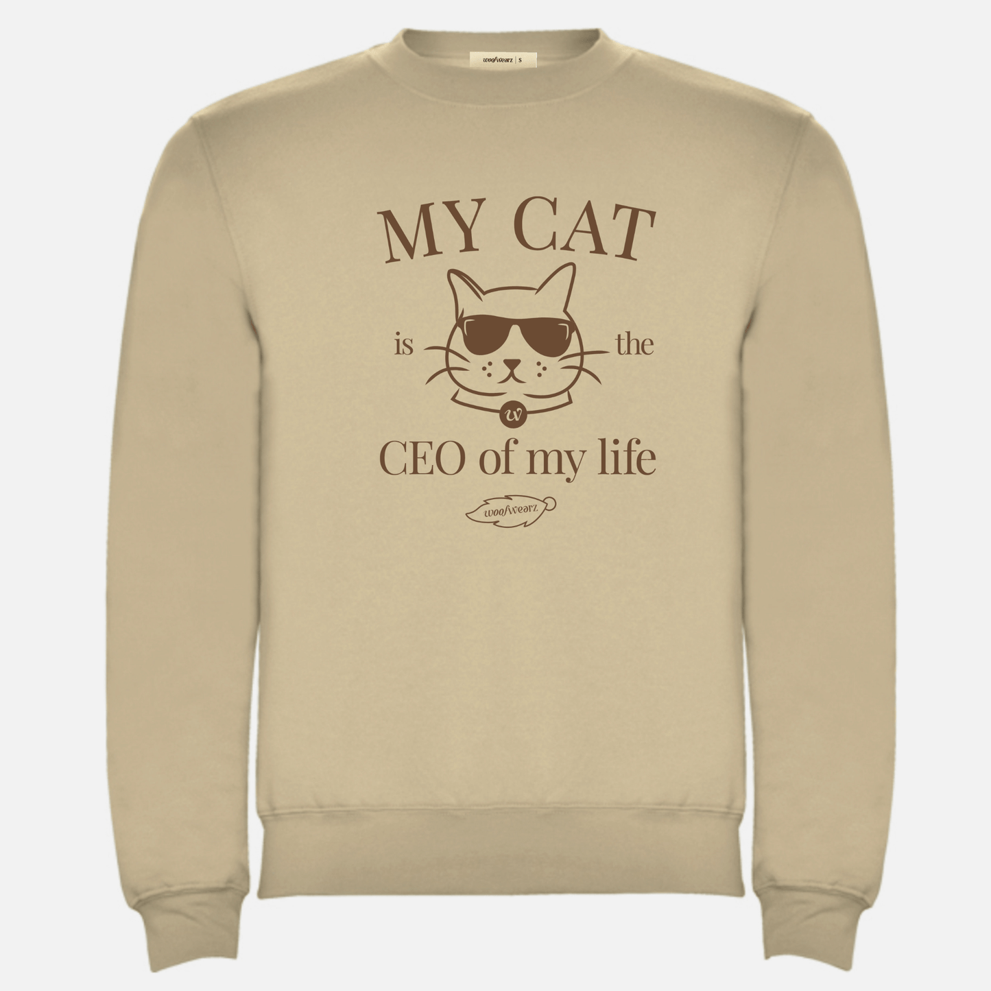 Sudadera color arena Cat Lover con frase estampada “My cat is the CEO of my life”