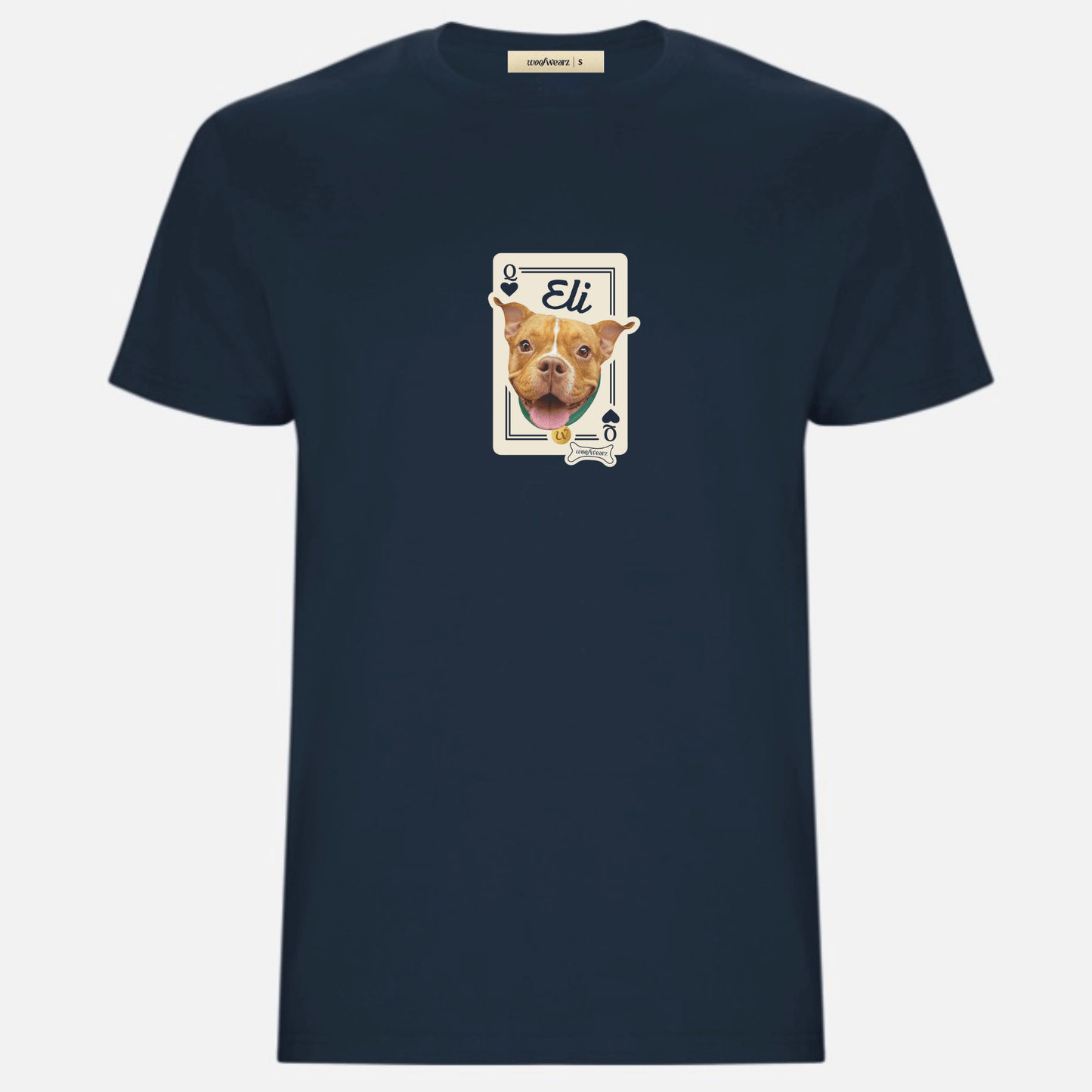 Camiseta color azul oscuro personalizada Joker edition con cara de mascota – Woofwearz