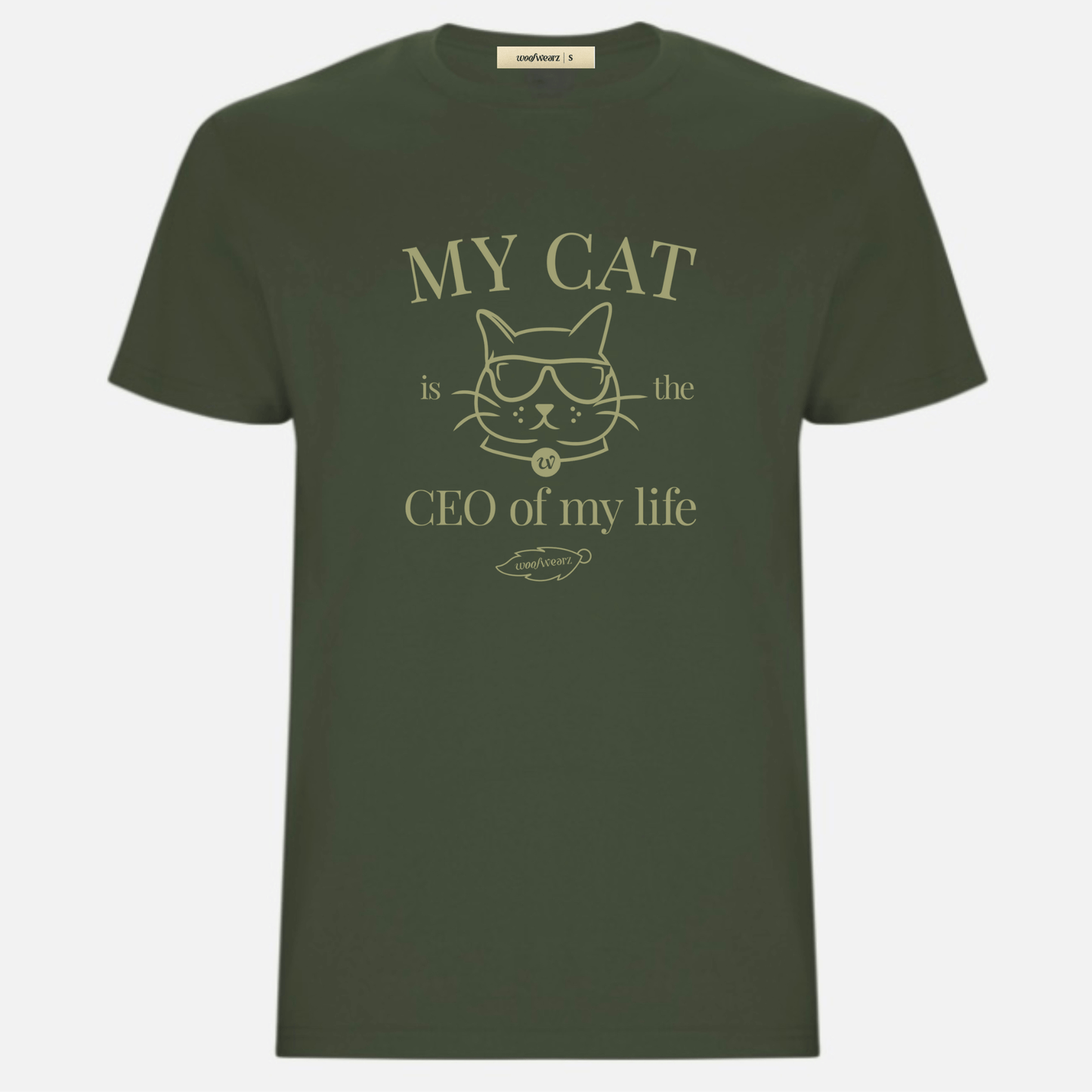 Camiseta verde estampada unisex con frase sobre gatos estilo Woofwearz