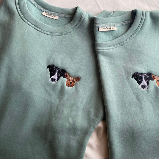 Sudadera hombre personalizada con cara bordada de 2 mascotas Woofwearz