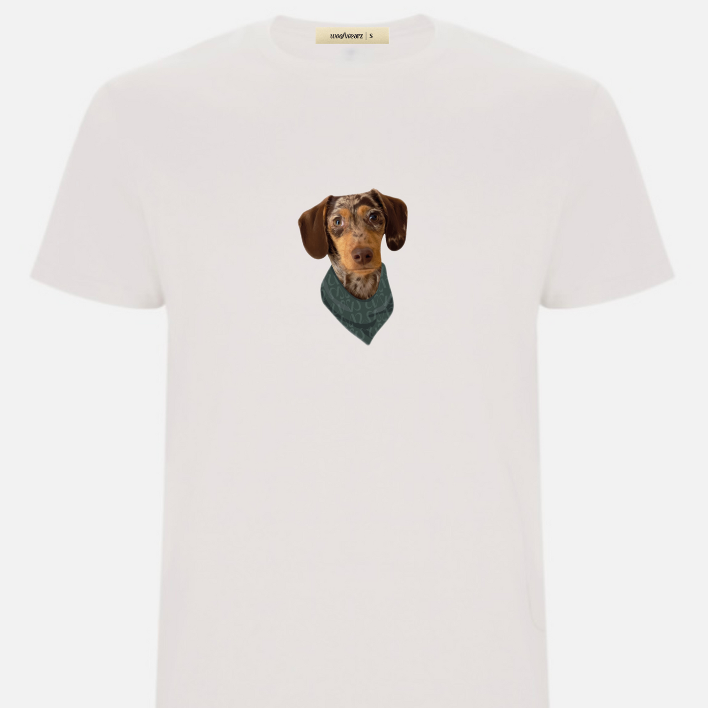 Camiseta color blanca Woofwearz con diseño estilo bandana para amantes de mascotas
