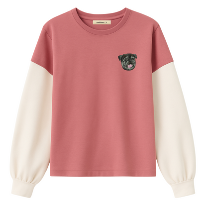 Custom women's sweatshirt with embroidered Woofwearz mascot face
