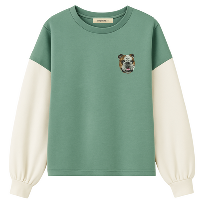 Custom women's sweatshirt with embroidered Woofwearz mascot face
