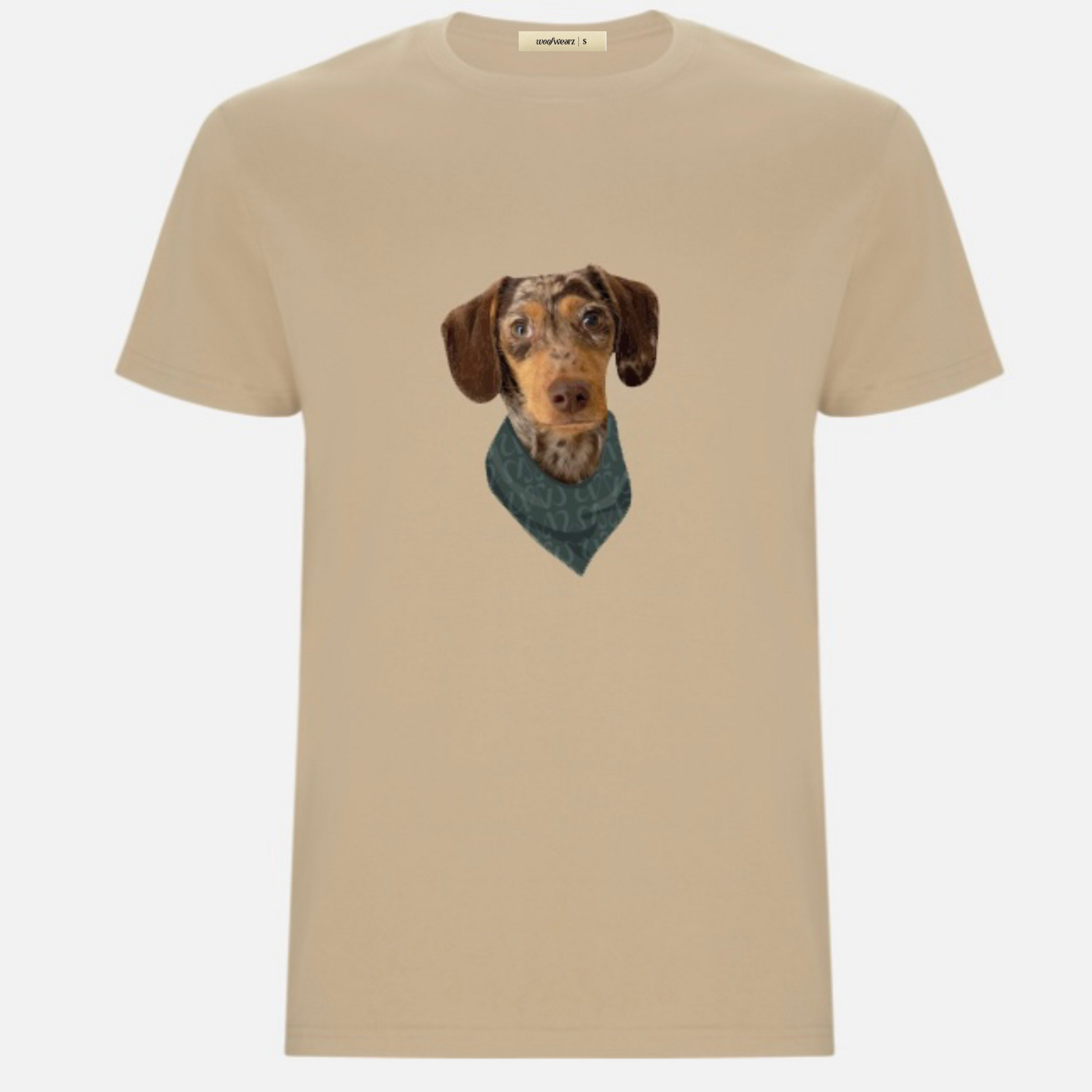 Camiseta color arena personalizada diseño Bandana con nombre de mascota – Woofwearz