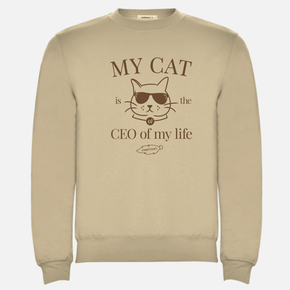 Sudadera color arena Cat Lover con frase estampada “My cat is the CEO of my life”