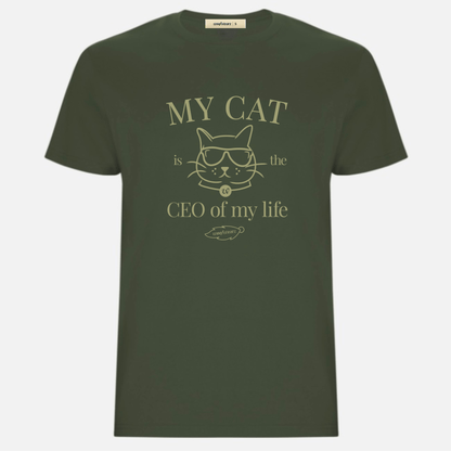 Camiseta verde estampada unisex con frase sobre gatos estilo Woofwearz