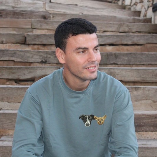 Sudadera hombre personalizada con cara bordada de 2 mascotas Woofwearz