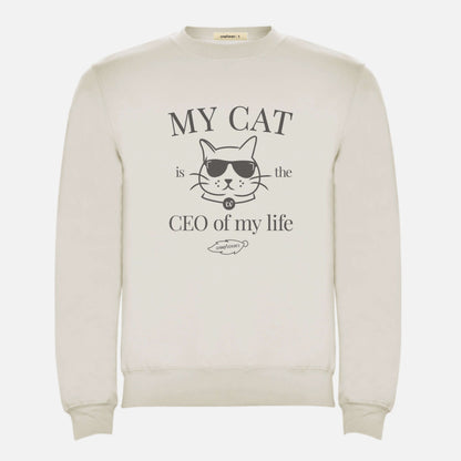 Sudadera color blanco roto Cat Lover con frase estampada “My cat is the CEO of my life”